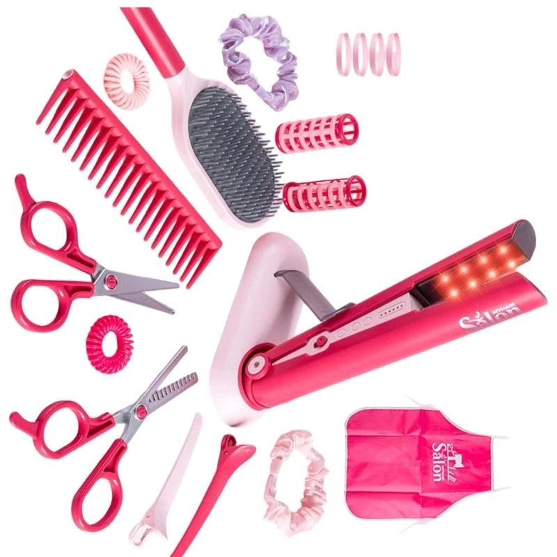 Creative 36 Pieces/Set Beauty Salon Hair Styling Set for Little Girl with Apron Hairclip Interactive Pretend Plate Plate Toy