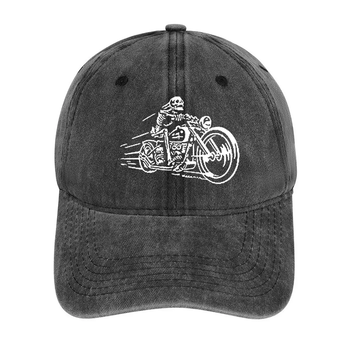 

Skeleton - on - motorcycle - graphic for a dark - or themed - identity design Washed Baseball Cap