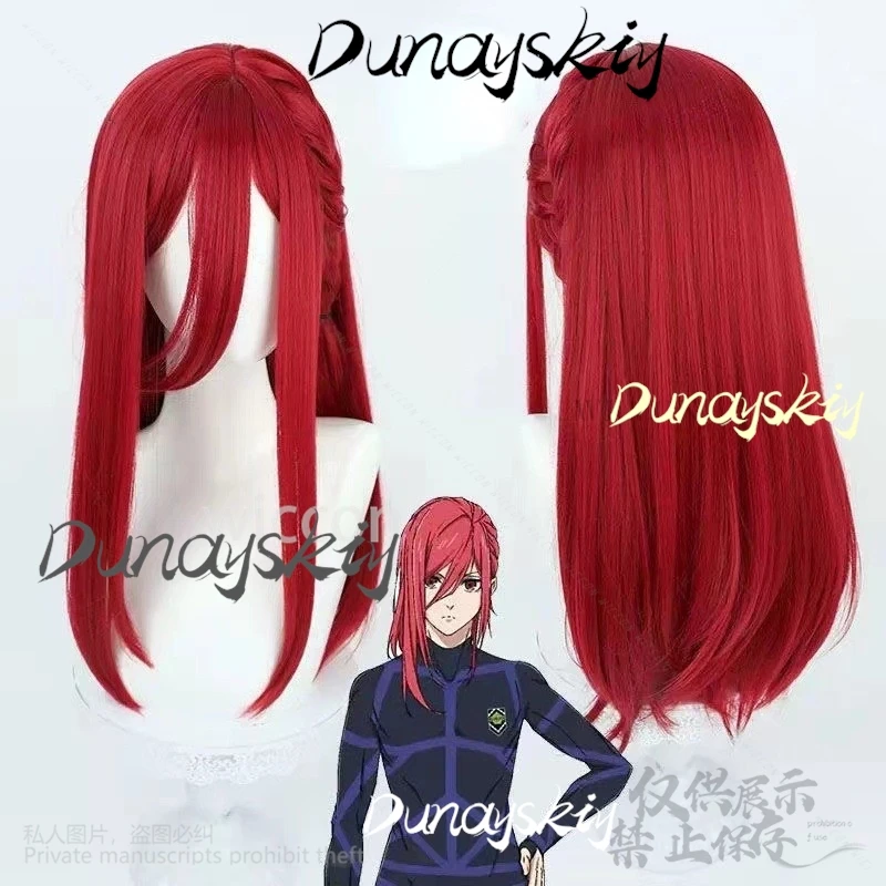 Chigiri Hyoma تأثيري حلي الأزرق أنيمي LOCKK ملكة جمال الجمال شعر أحمر شعر مستعار فستان لوليتا لعيد الميلاد هالوين لعب الأدوار مخصص