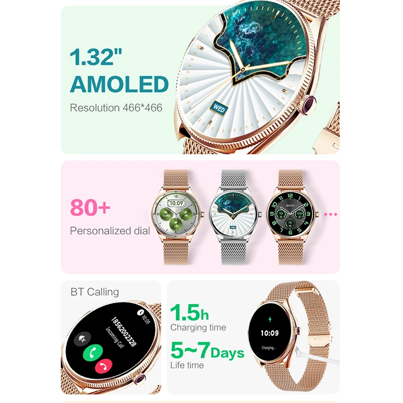 VALDUS VL60 Pro Smartwatch dla kobiet AMOLED Pełny ekran dotykowy Bluetooth Monitor snu Długi czas pracy baterii Inteligentny zegarek sportowy