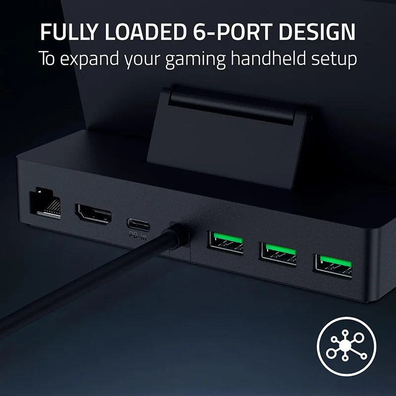 Razer Handheld Dock Chroma HDMI-USB Charging Hub For Mobile Gaming or Tablet Devices Fully Loaded 6-Port Design Adjustable Hinge