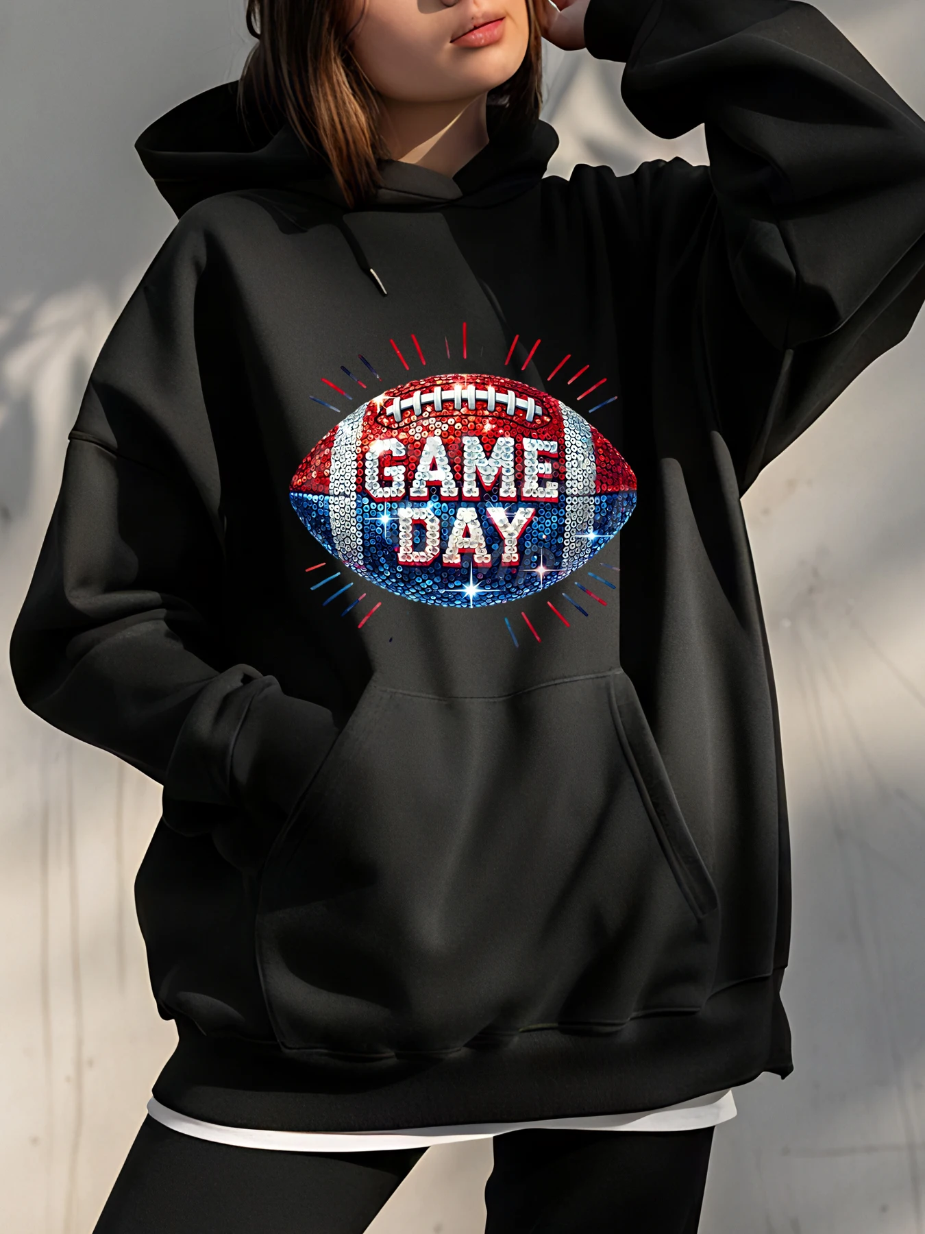 

Толстовка с капюшоном для дня игры в футбол, блестящий принт, толстовка унисекс, повседневная спортивная одежда для женщин и мужчин