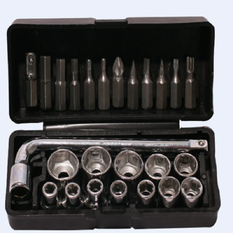 26pcs Hexagonal socket wrench set Head screwdriver machine auto Household tools carbon steel 1/4 metric socket bent rod