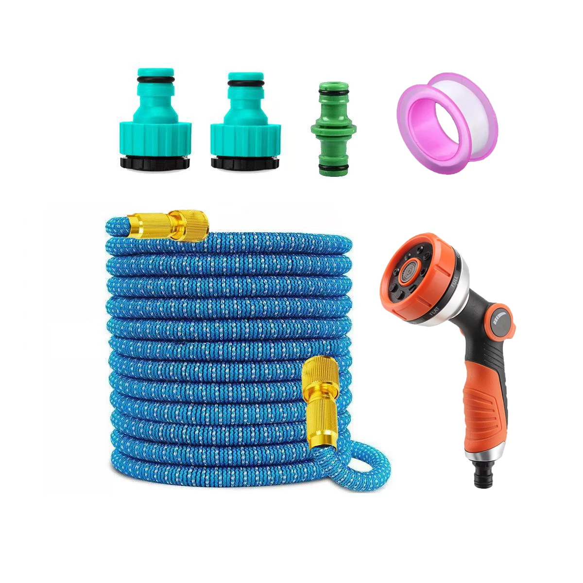 Expandable Garden Hose 25FT-100FT, Retractable Water Pipe with Multi-Pattern Spray Gun & Brass Connectors, Quick Fittings