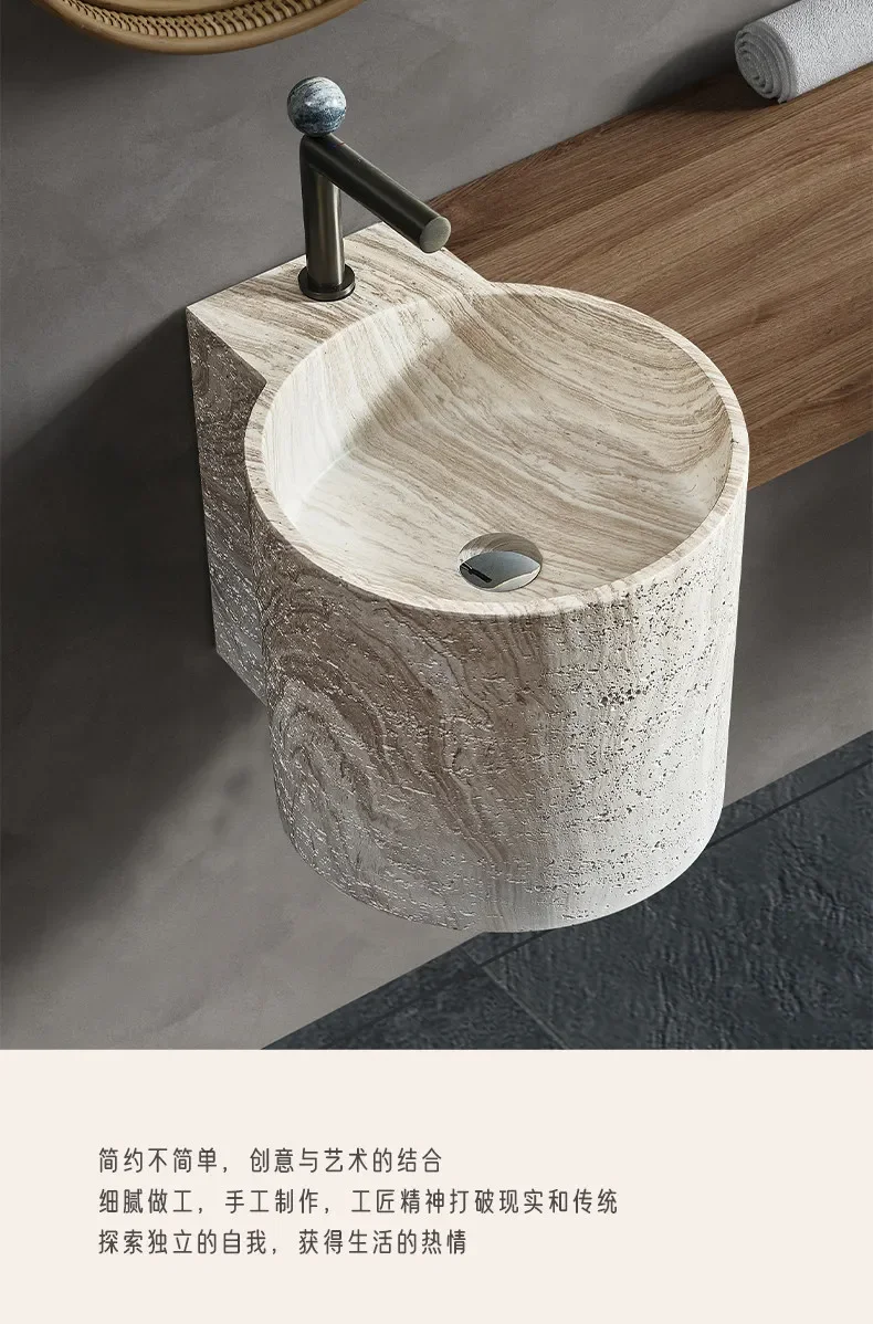 A style beige travertine hanging wall-mounted hand wash basin hotel bathroom bathroom wash basin