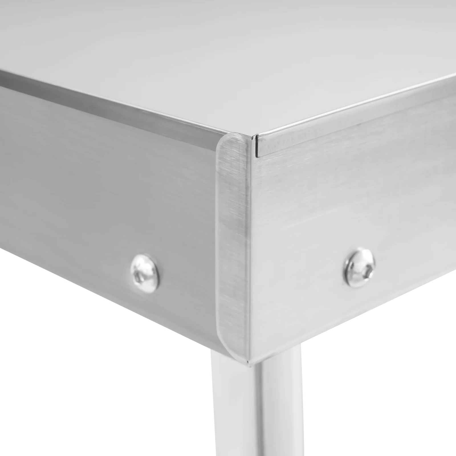Mesa de trabalho moderna prateada de 2 camadas, 91*76*76cm, mesa de trabalho de aço inoxidável, mesa de preparação comercial de chão com 4 rodas