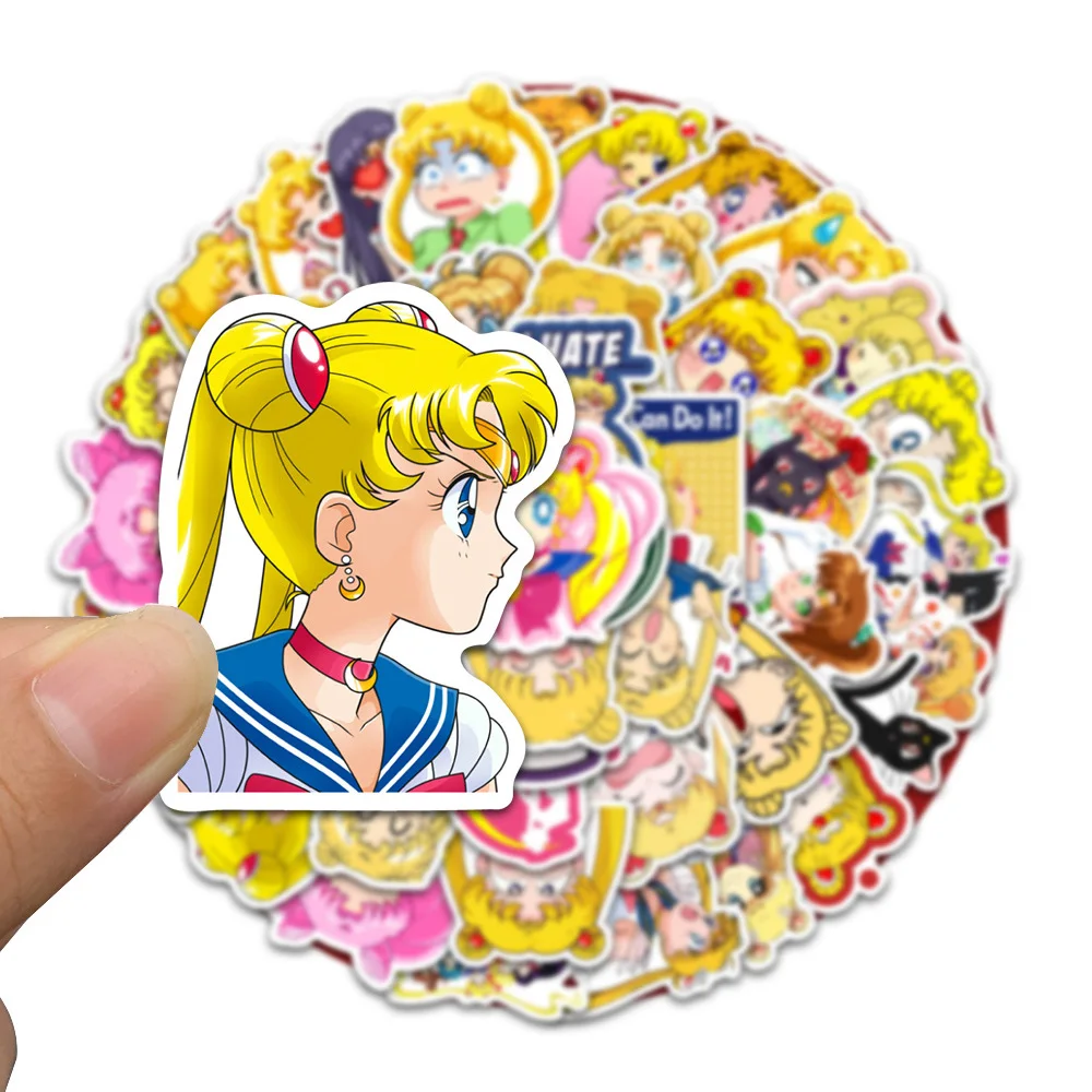 Autocollants de dessin animé Sailor Moon, 10/30/50 pièces, autocollants Kawaii, jouets décoratifs, papeterie, coque de téléphone, ordinateur portable, Packs d'autocollants DIY