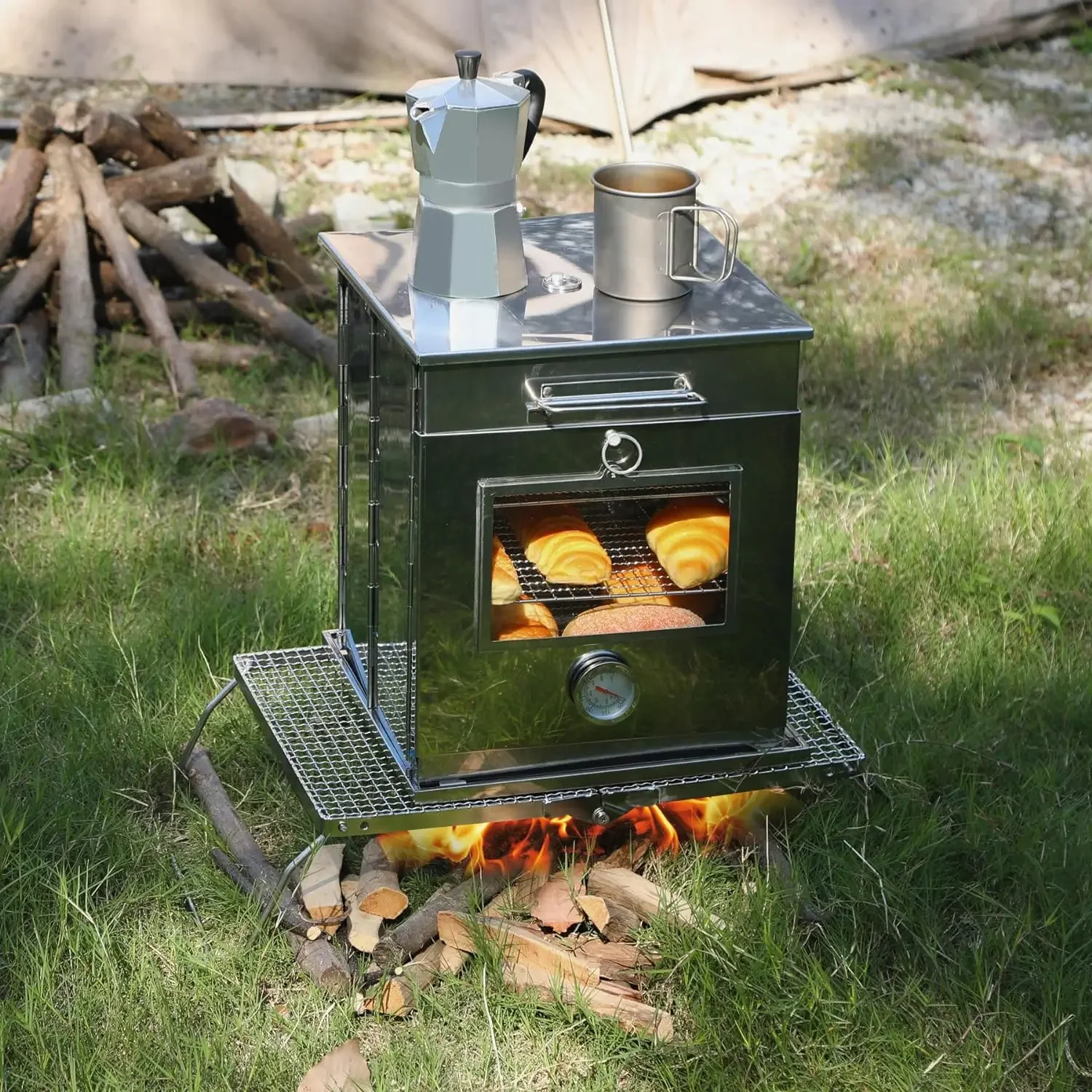 Stainless Steel Foldable Camping Oven  for Propane Stove Baking BBQ Outdoor Cooking