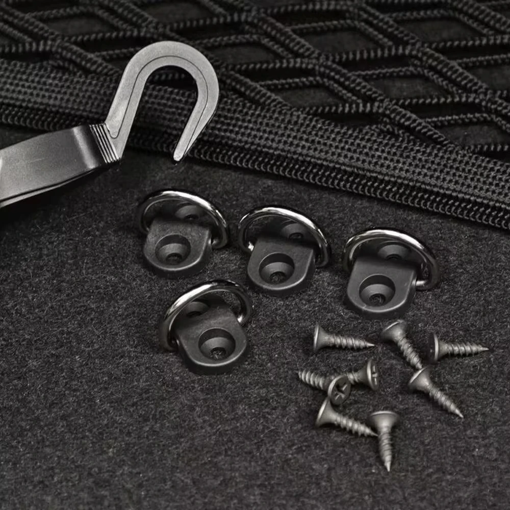 4Set Car Cargo Net Floor Hook Accessories Rear Trunk Boot Cargo Floor Net Tie Down Hook Ring Loop Hanging Flat Screen Net Fixing image 2