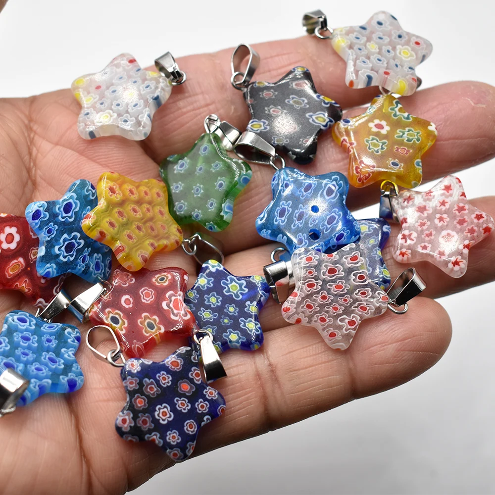 Modische fünfzackige Sternblumen-Anhänger aus Lampwork-Glas, glasiert, für die Schmuckherstellung, 30 Stück/Los, Großhandel, kostenloser Versand – Detail 2