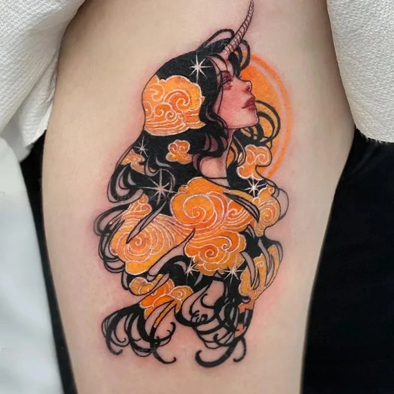 

Golden Cloud Girl Temporary Tattoos Artistic Painting Durable Cartoon Waterproof Fake Tattoo Realistic Body Art Tatoo Stickers