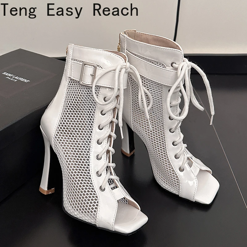 

New White Women Shoes Fashion Summer Sexy Stilettos Open Toe Sandals Cozy Air Mesh Cool Boots Woman's Jazz Latin Dance Shoes 46