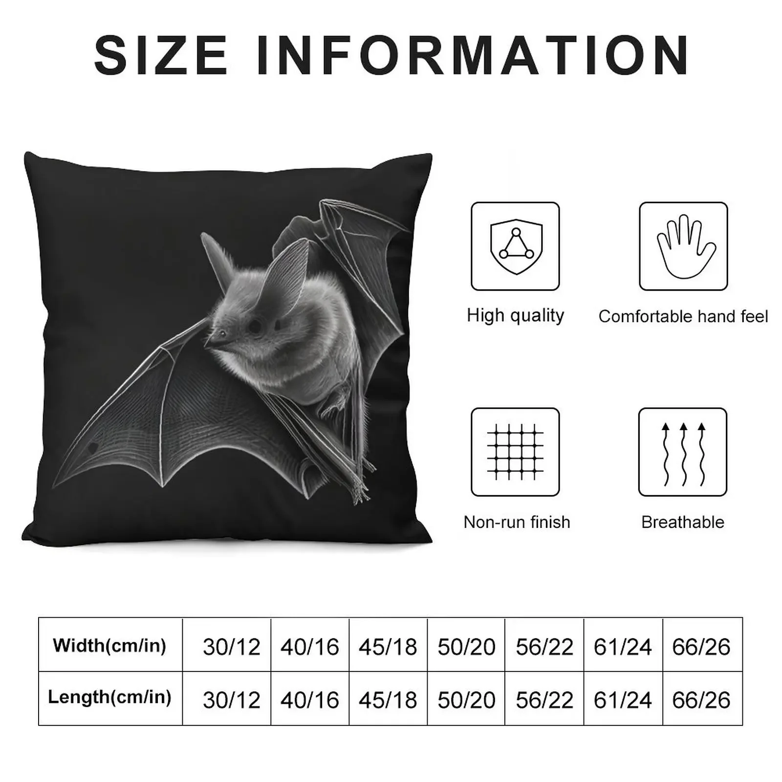 Black and white pencil drawing of a Bat Throw Pillow ornamental pillows for living room Plaid Sofa pillow