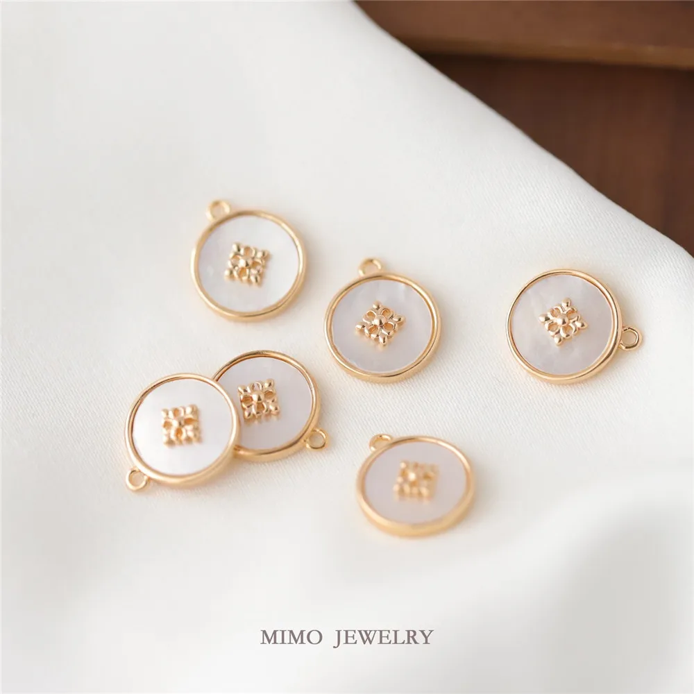 1PCS 12.8x10.9mm 14K Gold Color Round Cross Iris Pattern White Fritillary Pendant DIY Necklace Bracelet Handmade Charm Accessori