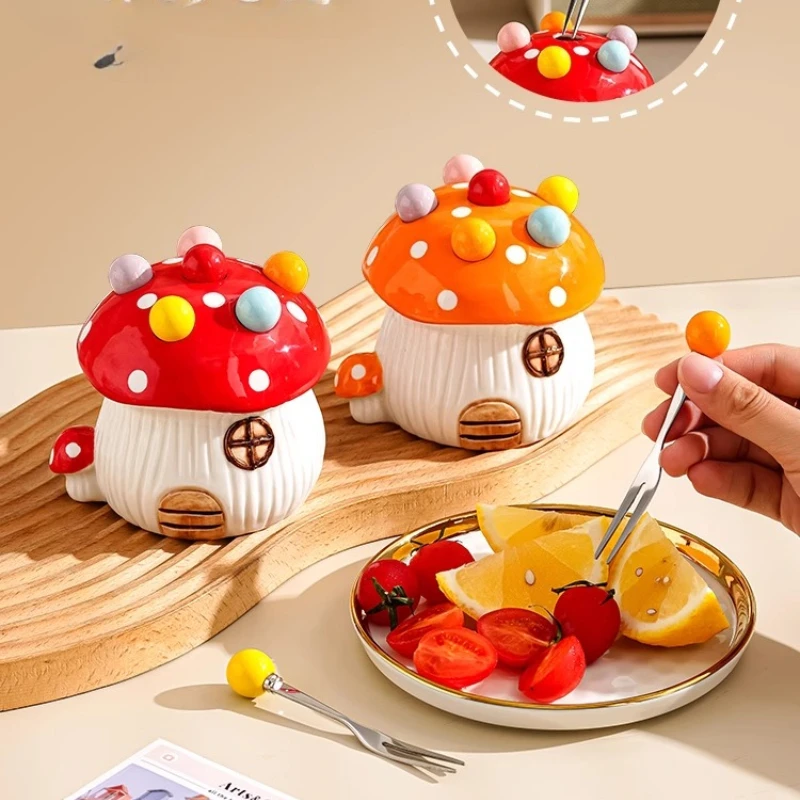 

Stainless Steel Fruit Forks Set - Cute Mushroom Snack Picks with Storage Jar for Kids & Parties#KitchenEssentials #PartySupplies