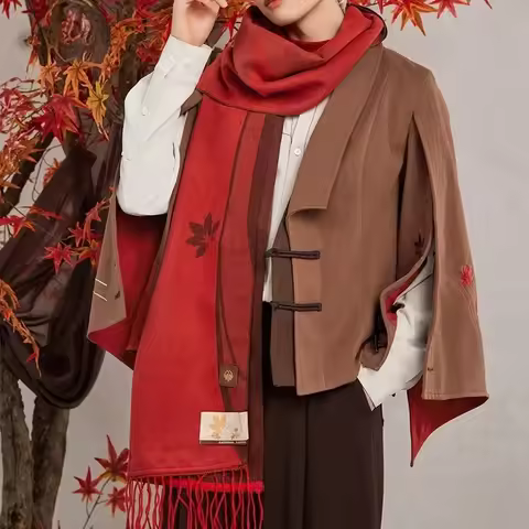 FC6Genshin Impact Kaedehara Kazuha Game Cosplay Theme Impression Scarf New Year Gift Couple Red Soft Christmas Costume Wint@FC8！