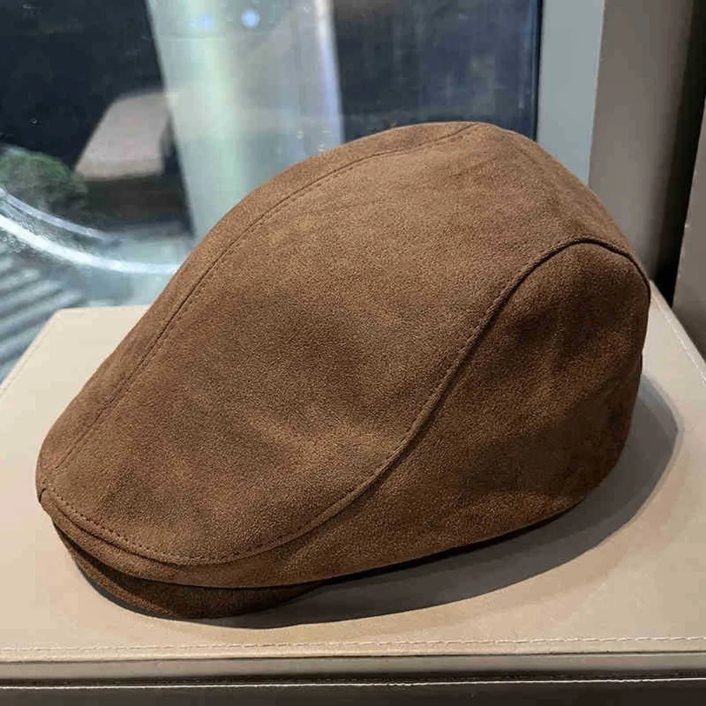 British Style Solid Color Suede Newsboy Cap Vintage Style Warm Winter Forward Hat Soft All-match Retro Flat Cap Gift