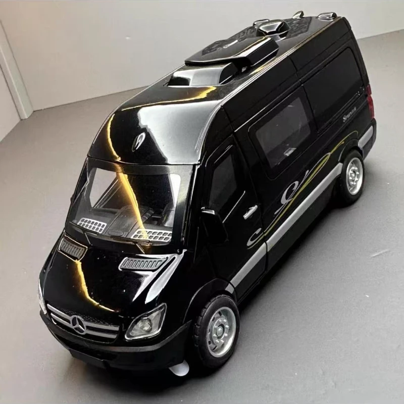 1:32 Mercedes Benz Sprinter MPV Odlewany Model Samochodu Metalowy z Światłem i Dźwiękiem, Napęd Pull Back, Zabawka ze Stopu Metali, Kolekcja na Prezent A410