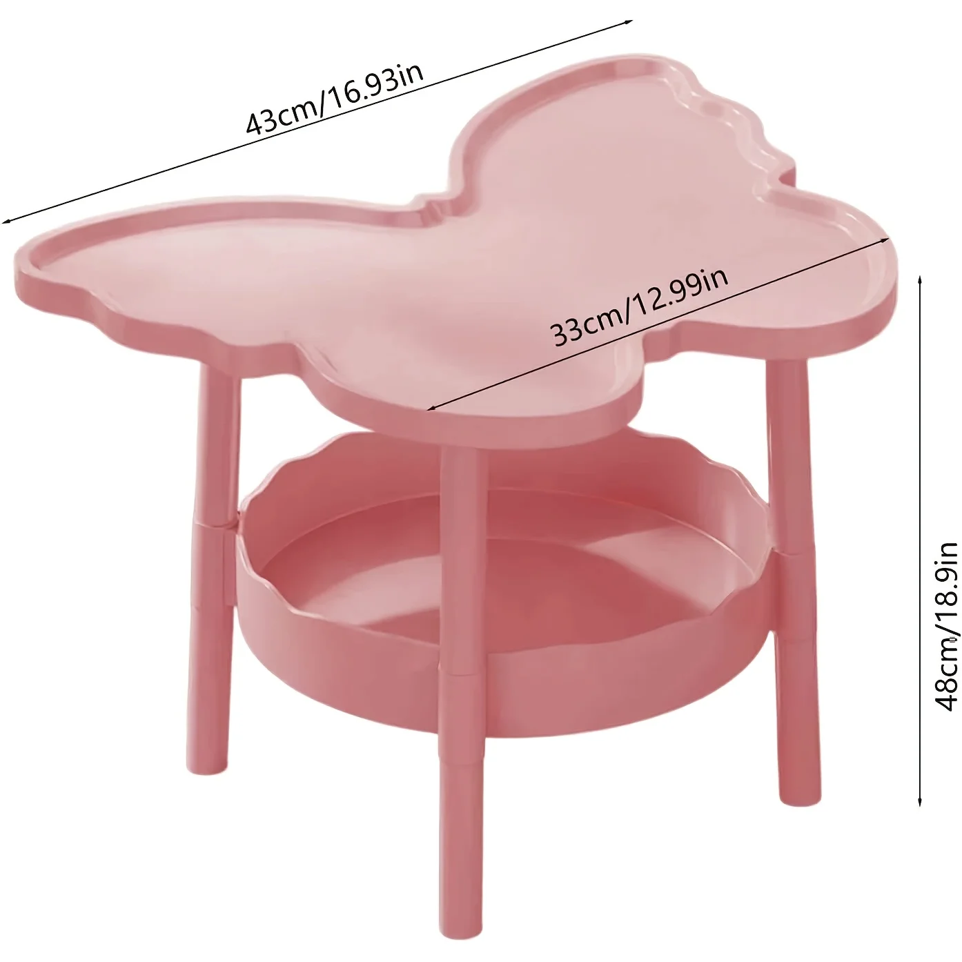 Butterfly Shaped 2-Tier Side Table, Double Storage Nightstand, Portable Assembly End Table, Curved Small Coffee Side Desk For Bedroom Living Room Balcony Garden Poolside image 2