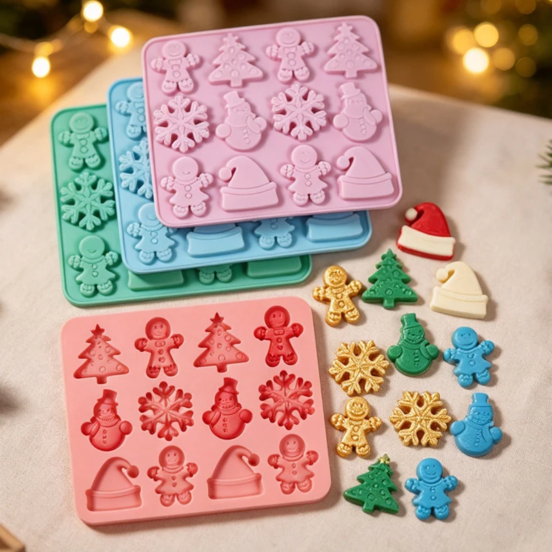 Christmas Silicone Mold Gingerbread Man Snowman Snowflake Christmas Tree Hat Chocolate Cookie Candy Cake Candle Soap Mold