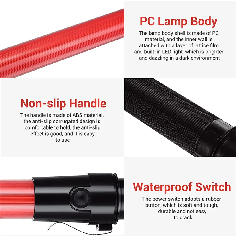 

B72A 12 Pieces 41Cm Signal Traffic Wand Safety Traffic Wand Lighted LED Traffic With 2 Flashing Patterns