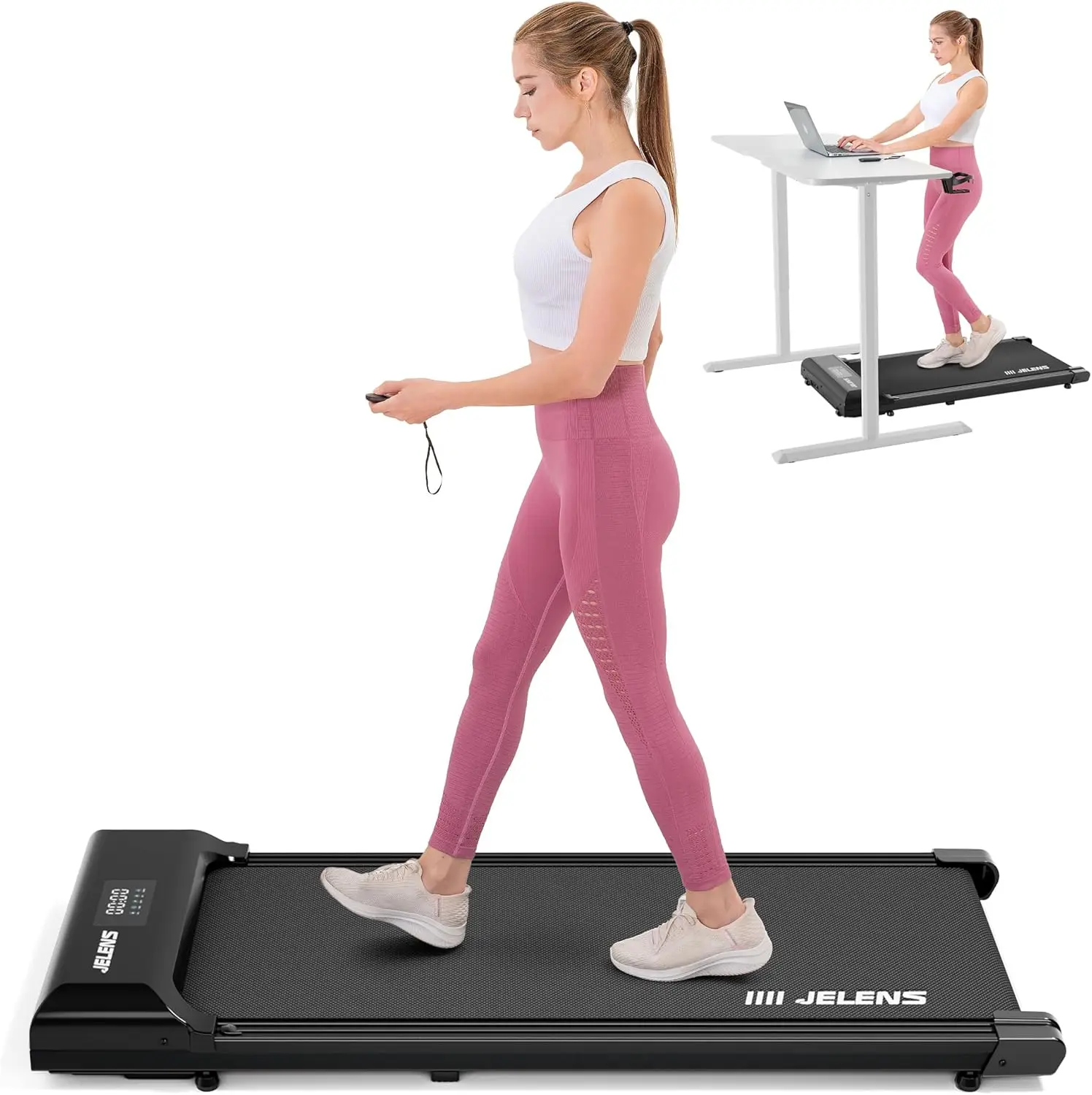 Pad, Under Desk Treadmill for Home Office, 2.5HP Portable Treadmill with Remote Control, Walking Jogging Machine with 265 lbs We