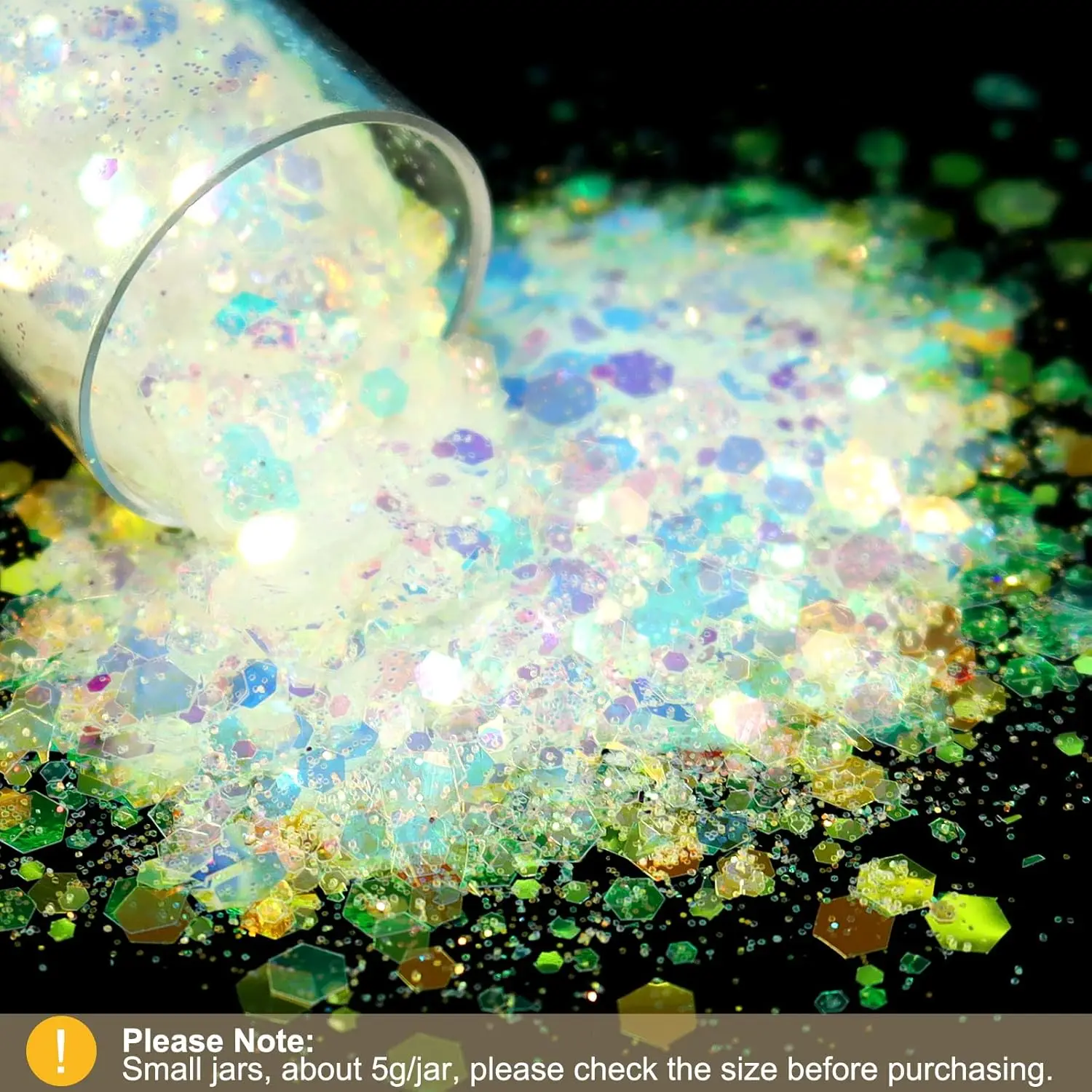 Opal Chunky Glitter – 12 verträumte Bernsteinfarben, je 5 ml – holografischer feiner Glitzermix, Nagelglitzer, schillernd und für DIY-Bastelarbeiten – Detail 4