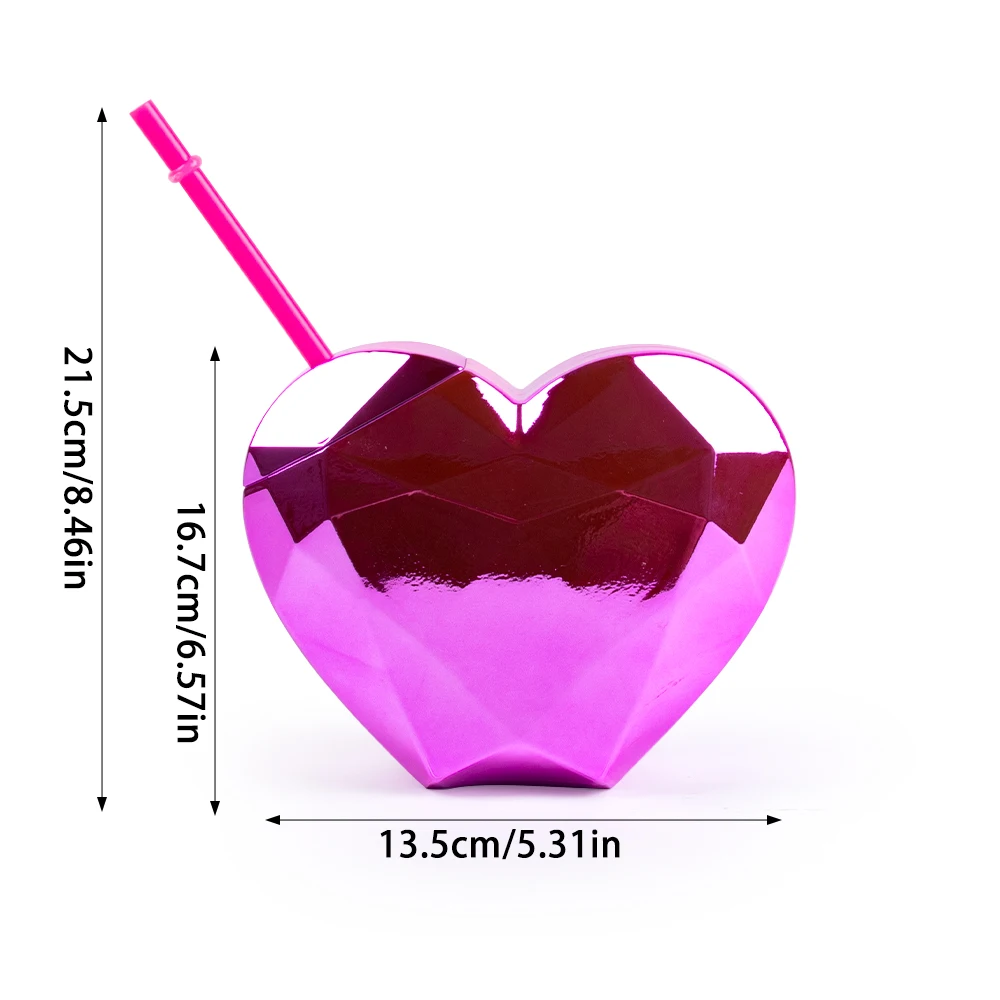 1pcs Red Pink Heart Shaped Plastic Straw Cup Water Bottle Valentine\'s day gift Disco Cup Wedding Bachelorette party supplies
