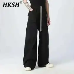 HKSH 용수철 가을 남성 다크 타이드 RO 더블 루프 루즈 와이드 레그 플레어 모양 카고 팬츠 포켓, 사파리 스타일 작업복, HK2298