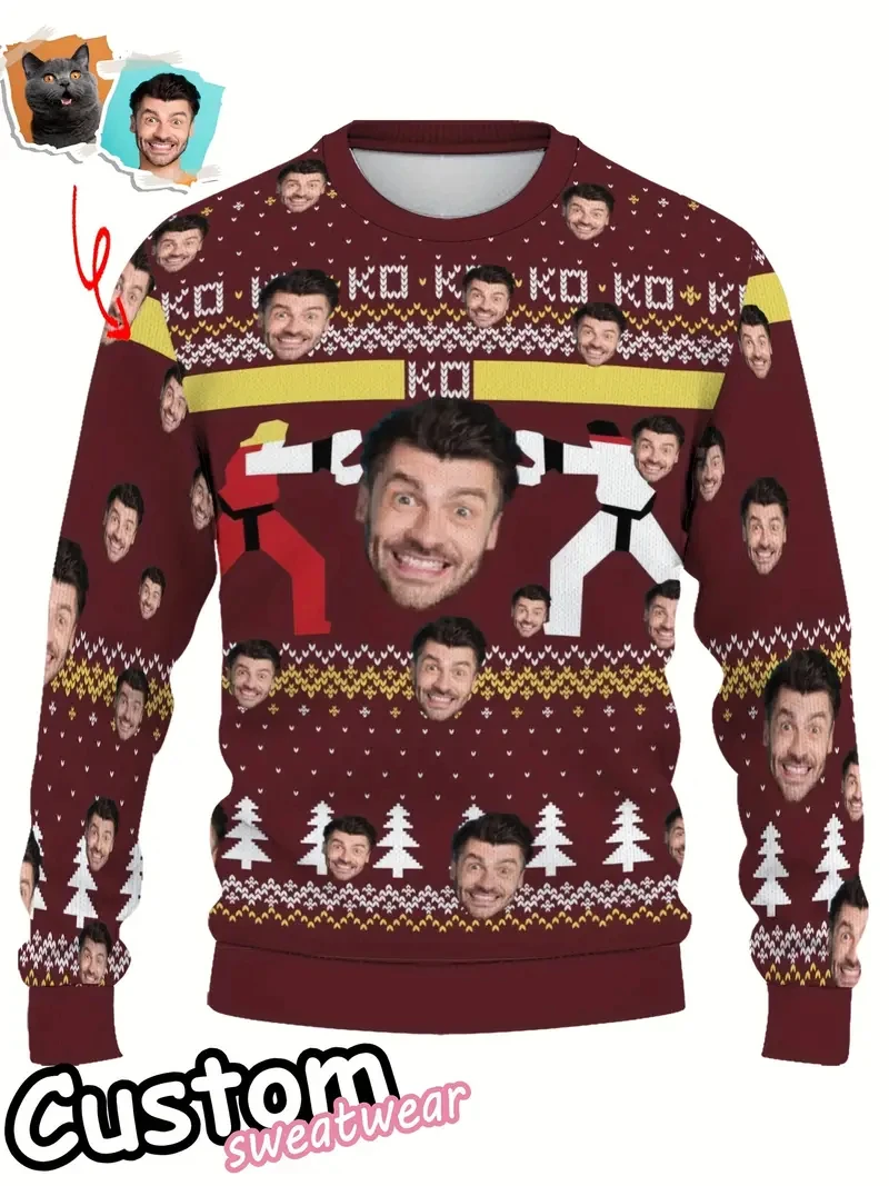 

2025 New Custom Photo 3D Printed Ugly Christmas Sweater Diy Design Graphic Sweatshirt Personalized Image Pullovers Funny Tops