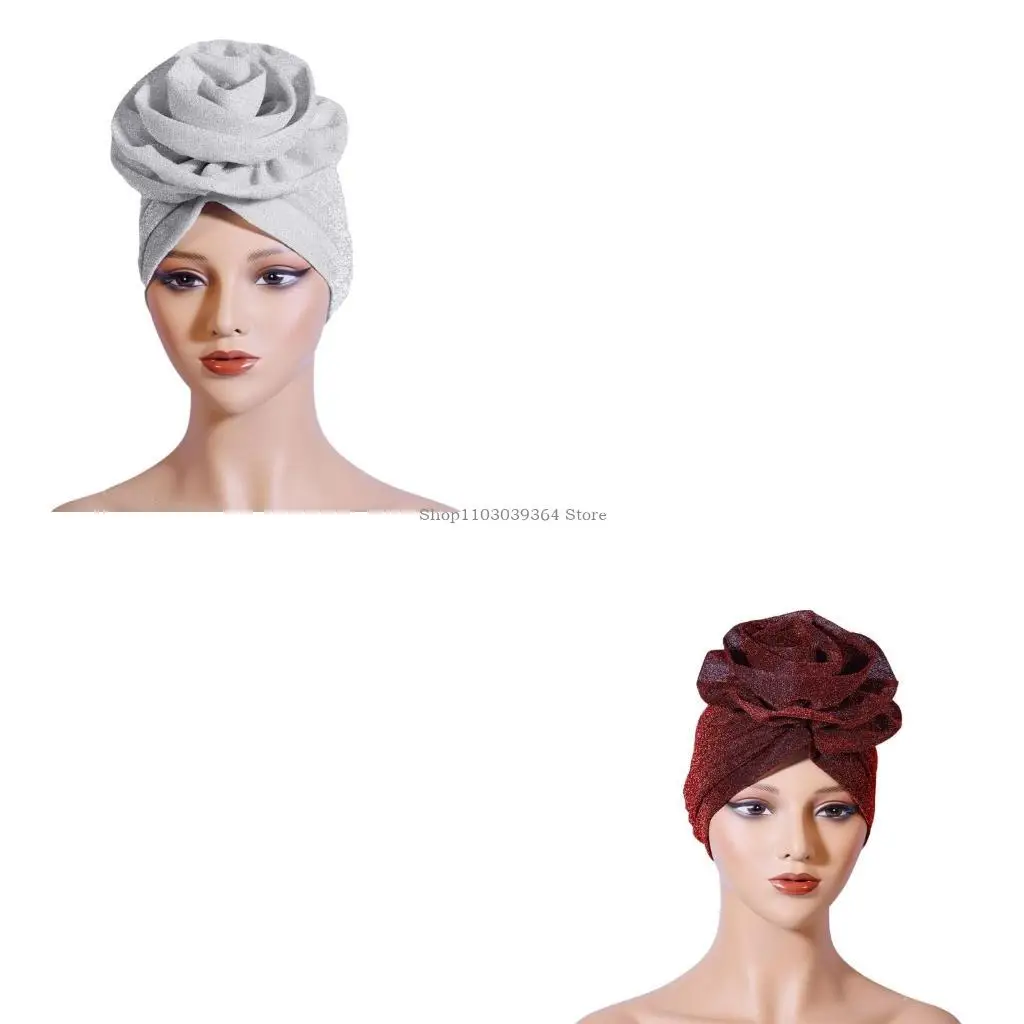 

Shining Yarn Turban Hat Ethnic Bonnet Turban Hat African Headwrap for Daily Wear