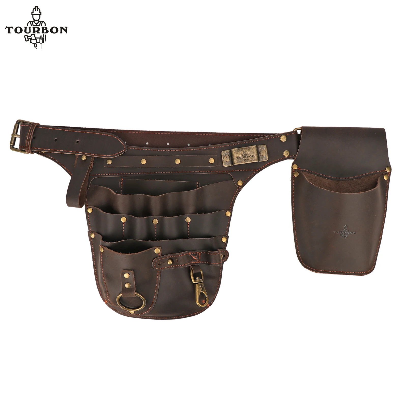 

Tourbon Genuine Leather Florists Tool Belt Pouch Tool Waist Holster for Electrician Carpenter Construction and Gardener Brown
