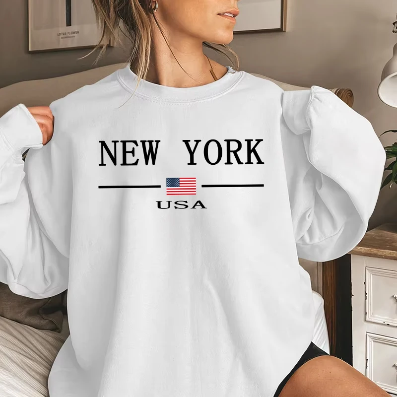 American Style Fashion Hoodies for Women New York Printed Sweatshirts Spring Autumn Warm Soft Pullover Ladies Casual Sports Tops