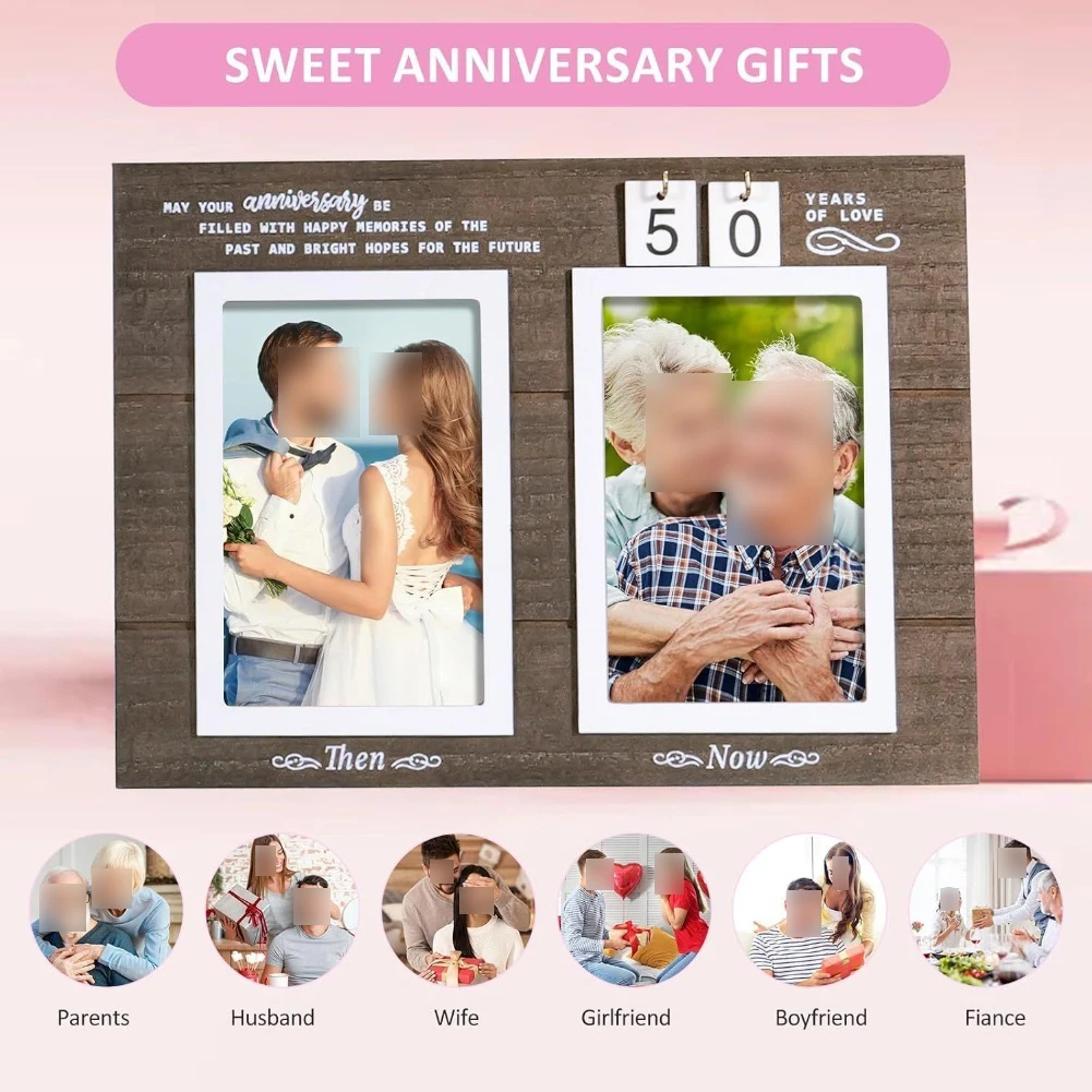 4x6 Inch Photo Frame for Then and Now Anniversary Wooden Display Frame for Milestone Celebration in Dark Brown