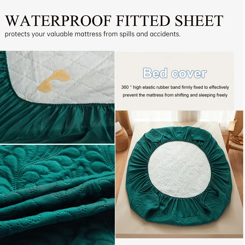 100% Waterproof Quilted Fitted Bed Sheet with Elastic Band Soft Mattress Protector Cover Twin Queen King 160x200cm Home Decor