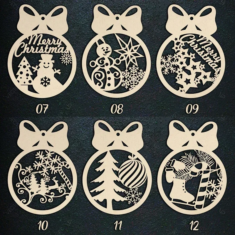 15 Christmas Balls Tree 2D Decorations Laser Cutting Files Hanging Bauble Paper Art SVG DXF AI Design File For CNC  Digital file