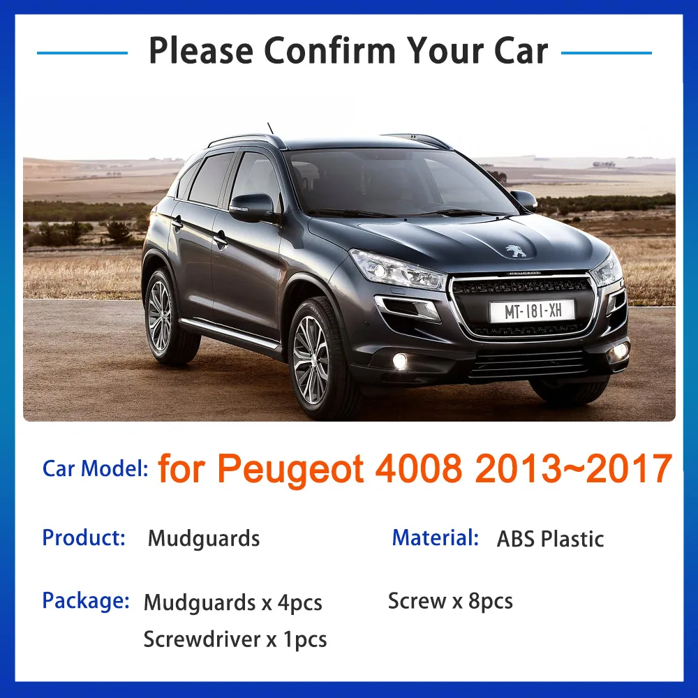 For Peugeot 4008 2013 2014 2015 2016 2017 MudFlaps Mudguards Anti-splash Guards Front Wheels Fender Flare Car Stying Accessories