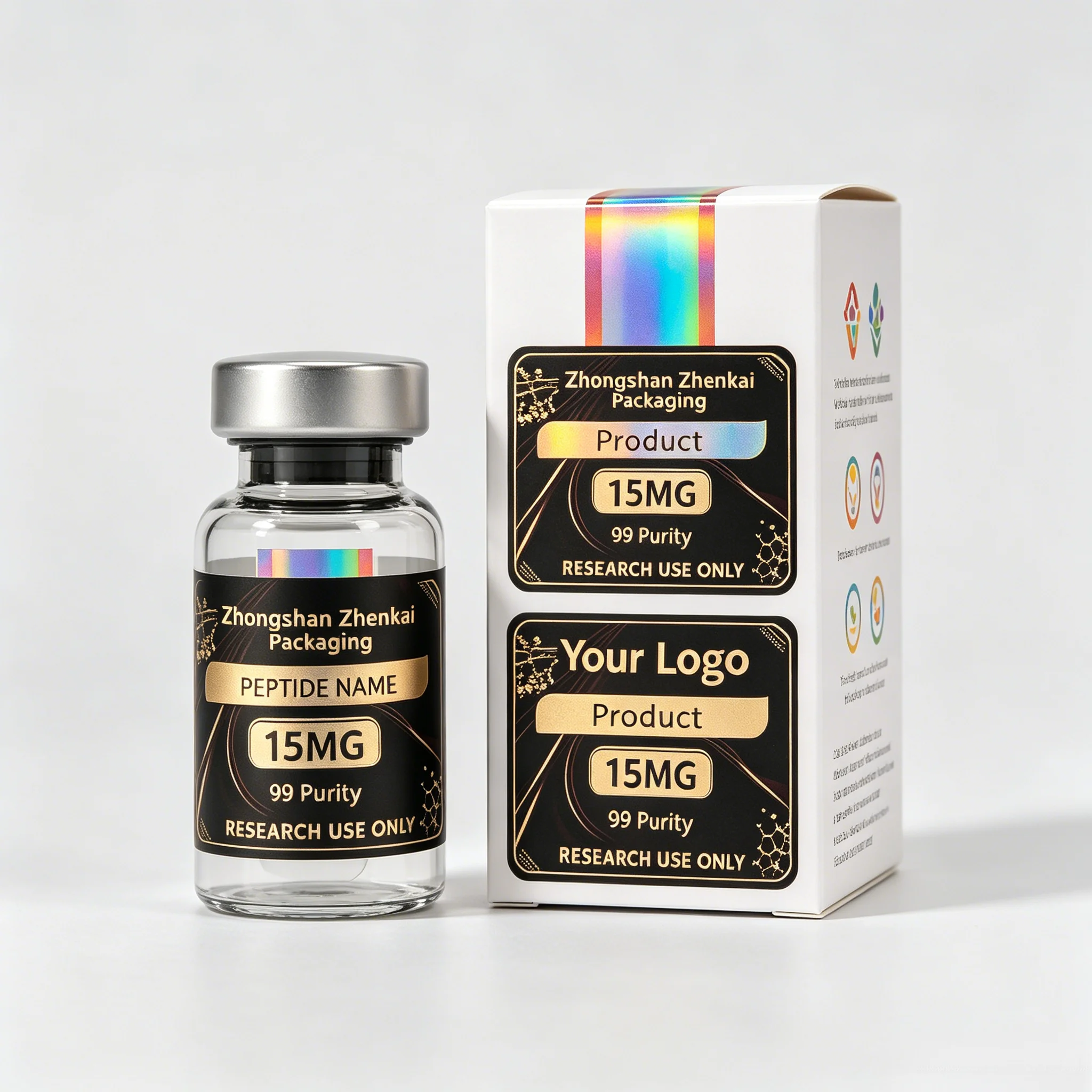 Custom All-in-one Premium Peptide Packaging Stickers Labels & Boxes For 3ml 5ml 10ml Vials,Fitness Skincare Supplement Identifi
