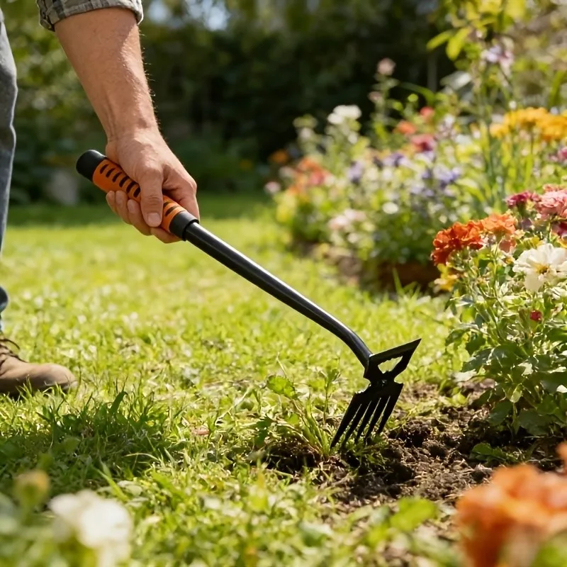 Multi-Functional Gardening Hoe, Dual-Use Extended Handle,Three-Prong Rake Hoe,Soil Turning, Weeding,Loosening,Vegetable Planting