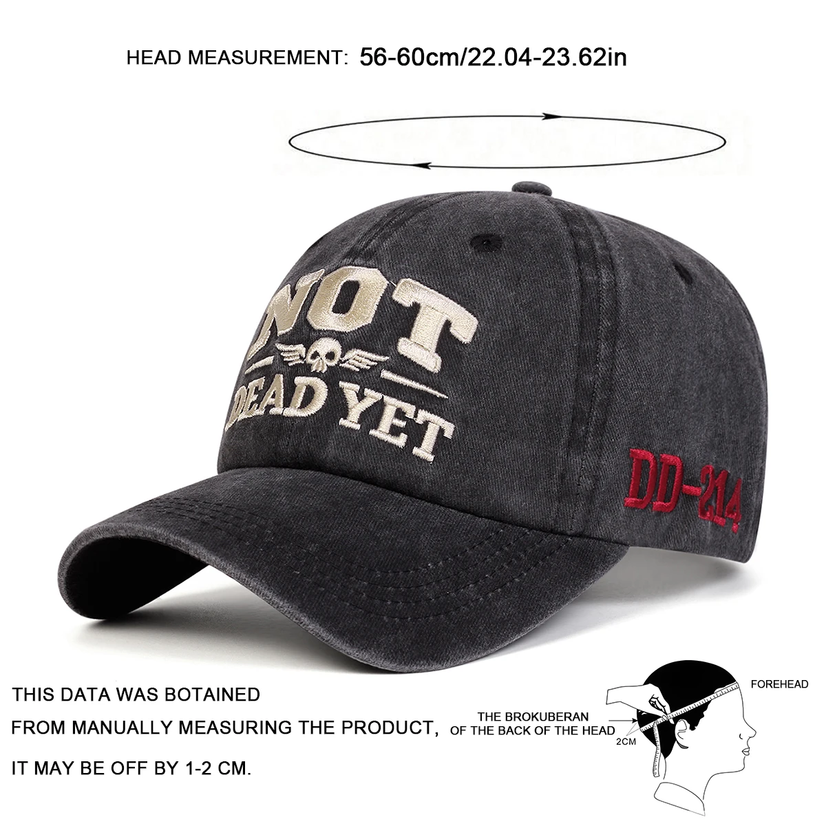 Unisex-Baseballkappen mit Stickerei „NOT DEAD YET“, für Frühling und Herbst, für den Außenbereich, verstellbar, lässige Hüte, Sonnenschutzhut, Sportkappe – Detail 7