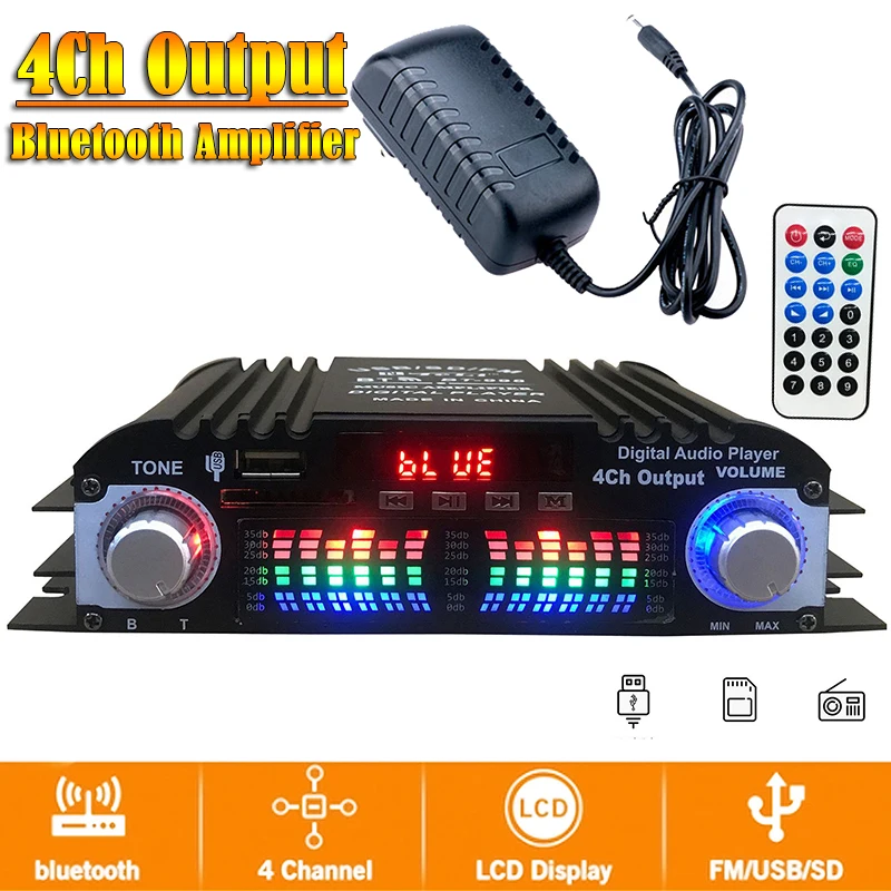 12V Bluetooth Amplificador Do Carro Sistema De Áudio Estéreo Caixa De Áudio 4 Canais De Voz FM U Disk Audio Player com Controle Remoto