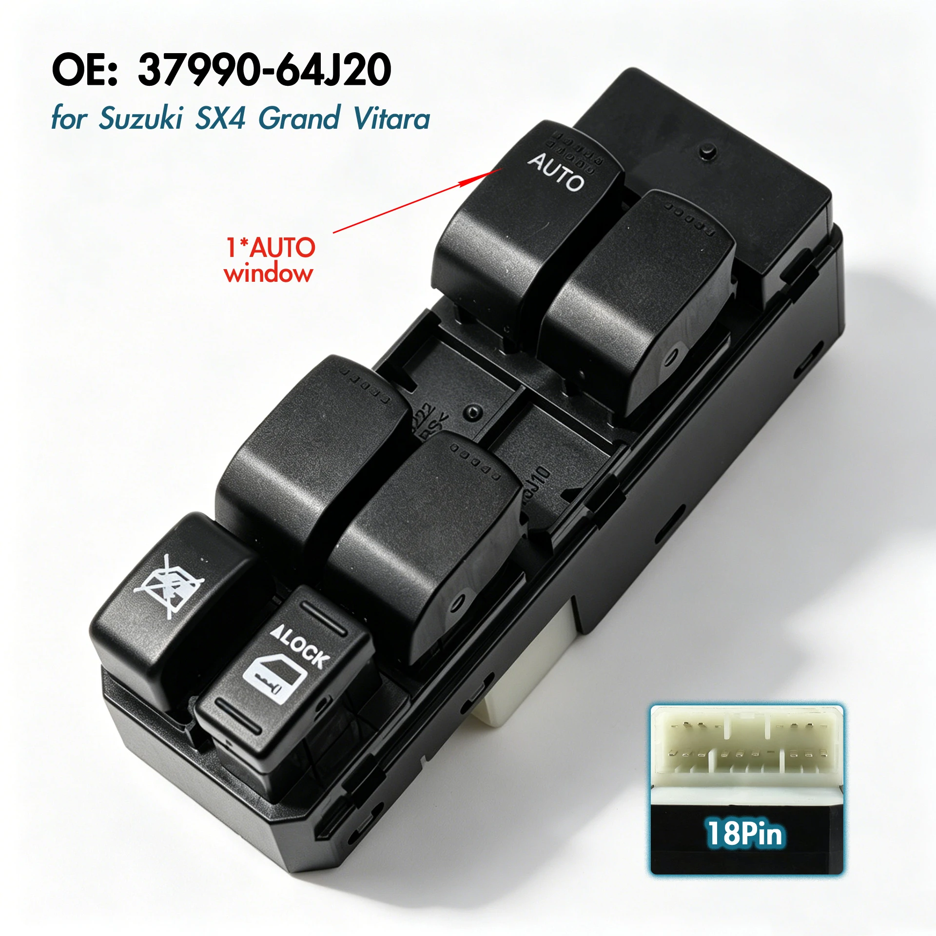 37990-64J20 For Suzuki SX4 Saloon S-Cross Grand Vitara 2,Front Left Electric Power Window Switch Glass Lifter Control Button