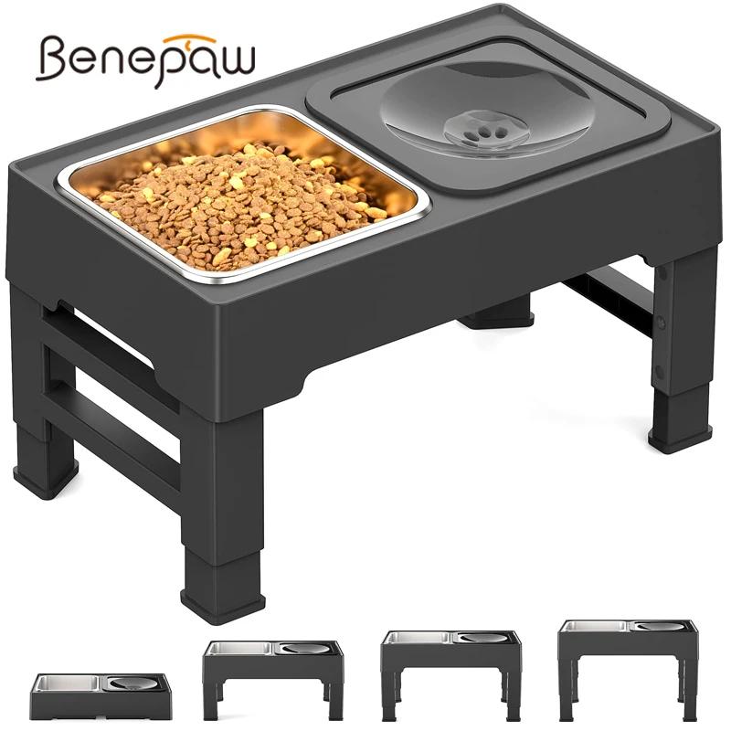 

Benepaw Elevated Dog Bowls Stainless Steel No Spill Raised Pet Feeder Adjustable Puppy Water Food Dishes Small Medium Large Dogs