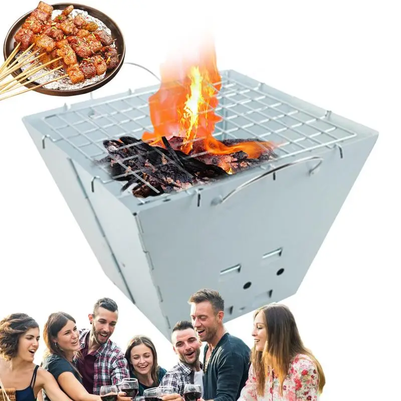 

Portable Folding Barbecue Grill Heating Stove Multifunction Camping BBQ Grill Rack Firewood Stove Stainles Steel Campfire Grill