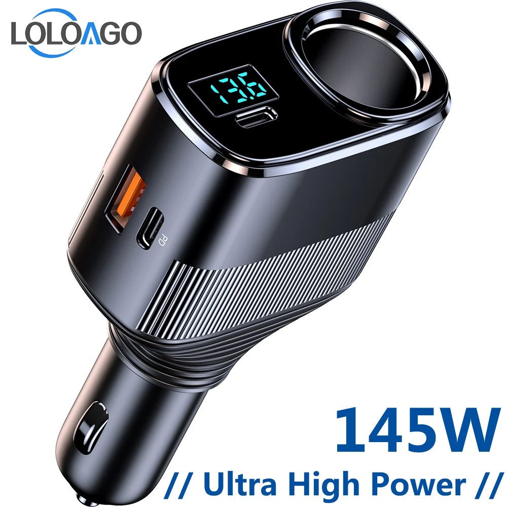 Car Cigarette Lighter  Socket Extender, PD45W Fast Charging,USB 3.0 for Mobile Phone Power Adapter Suitable for 12V/24V Vehicles