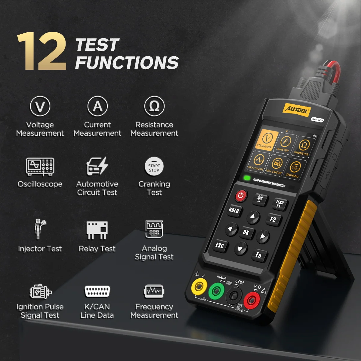 Multimètre automobile AUTOOL DM303, testeur de circuits de voiture avec K/CAN/Oscilloscope/Test de démarrage/Signal analogique/Test d'injecteur/Test de relais
