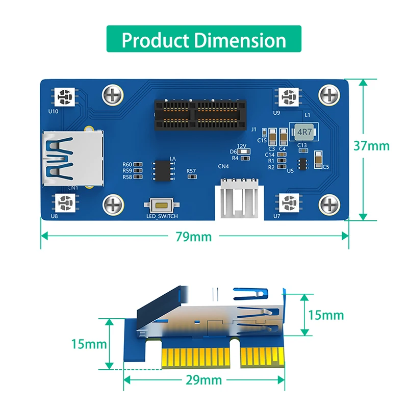 บอร์ดต่อขยาย X1เป็น X1ใหม่ไรเซอร์การ์ด PCI Express 3.0 1X ไปยัง1X/4X/8X/16X พร้อมสายต่อ USB3.0 RGB LED แผ่นแม่เหล็ก