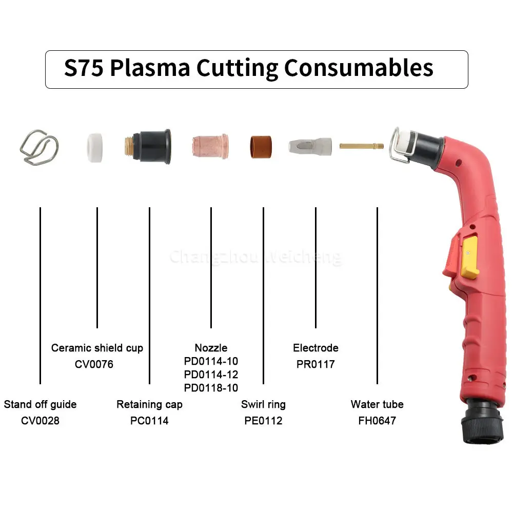شعلة بلازما مبردة بالهواء من Trafimet S75 مع شعلة قطع معدنية نحاسية برأس منخفض التردد مع مستهلكات #4