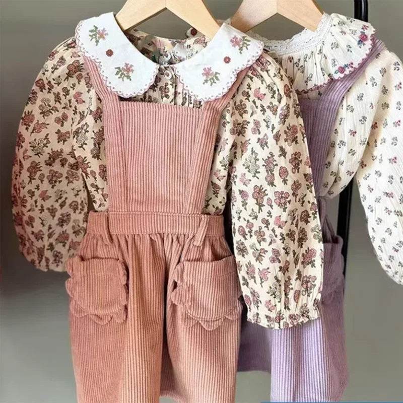 Vestido Floral de otoño para niña, traje de falda y camisas estampadas, ropa para niña pequeña, vestido de fiesta de cumpleaños, preventa, 2024