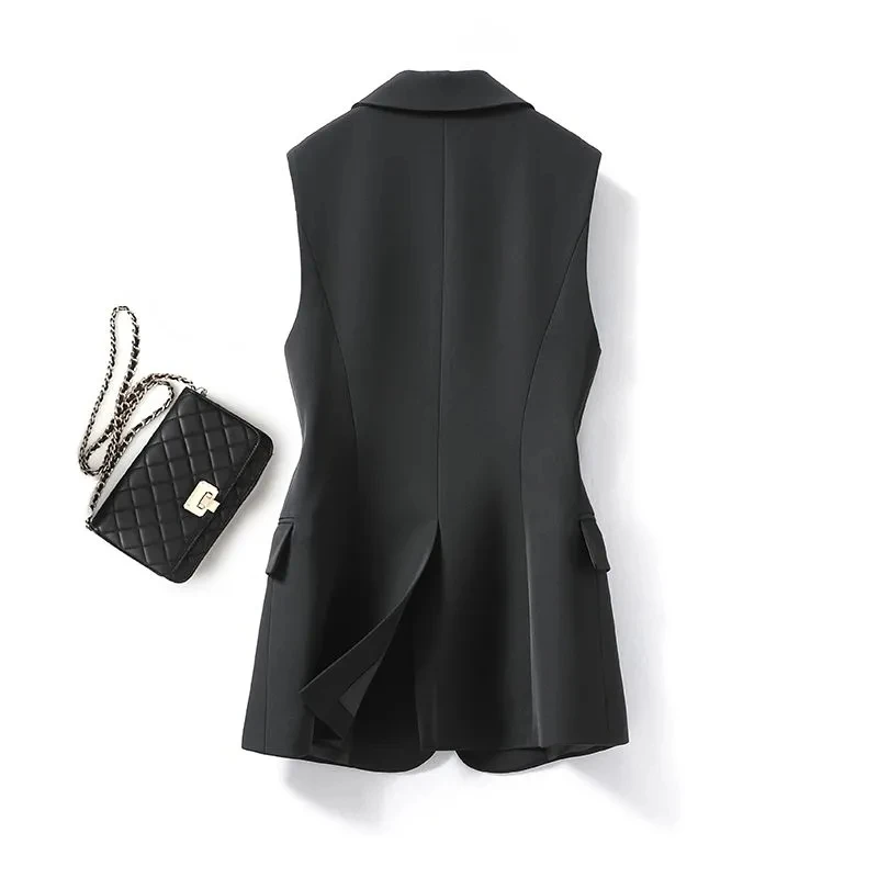 Black Suit Vest Women\'s Jacket Female Tank Top 2024 New Spring and Autumn Versatile Blazer Collar Suit Jacket Trend